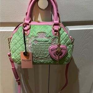 Juicy Couture Green and Pink Quilted Women's Bag viral small bowling bag